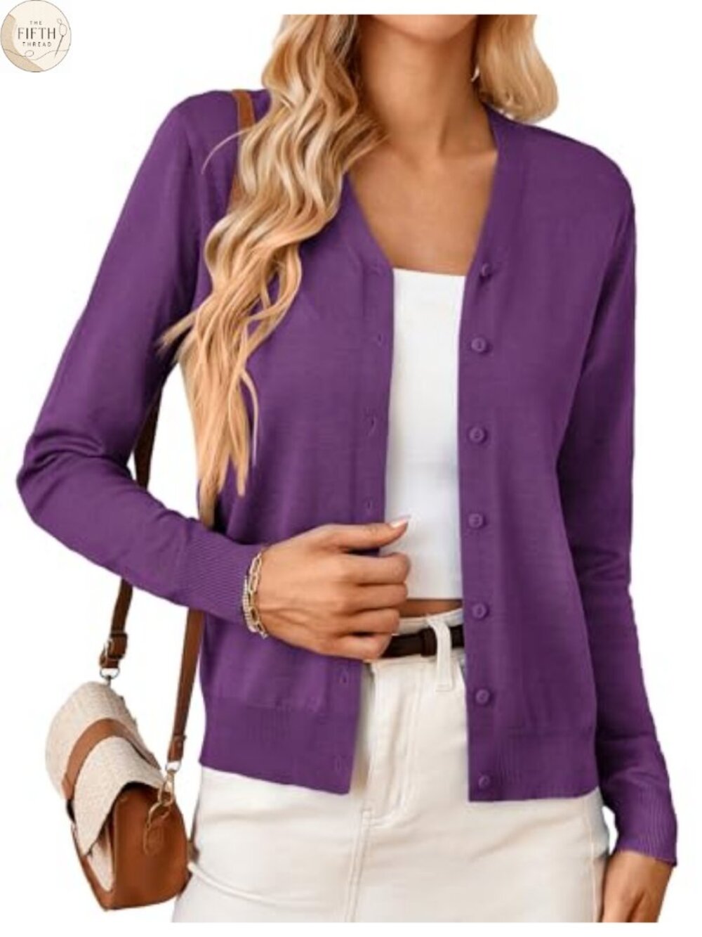Lightweight V Neck Button Down Knit Cardigan Sweater for Women